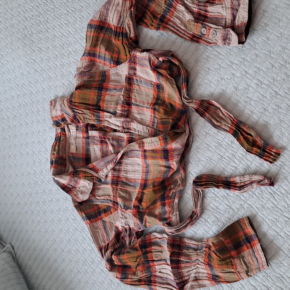 Free People Cropped Flannel Tie Shirt